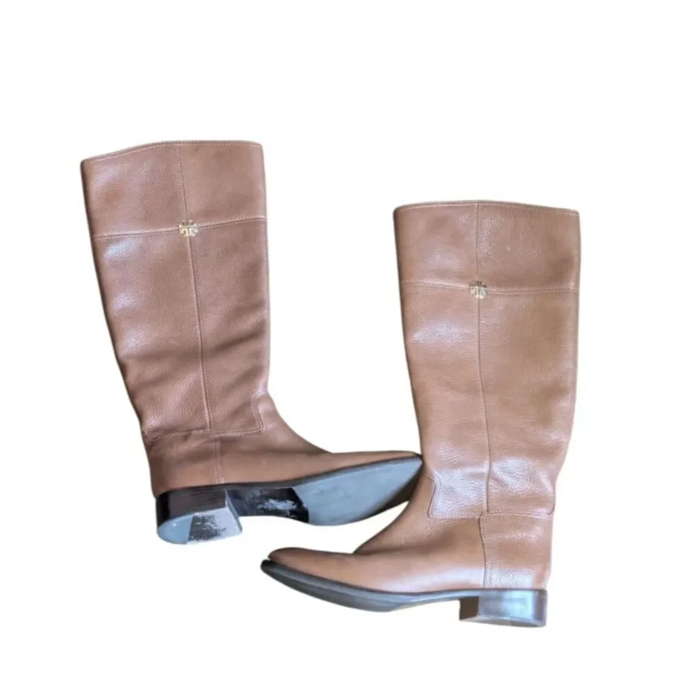 Tory Burch Cognac Tan Pebbled Leather Equestrian Riding Boots, Size 10.5M